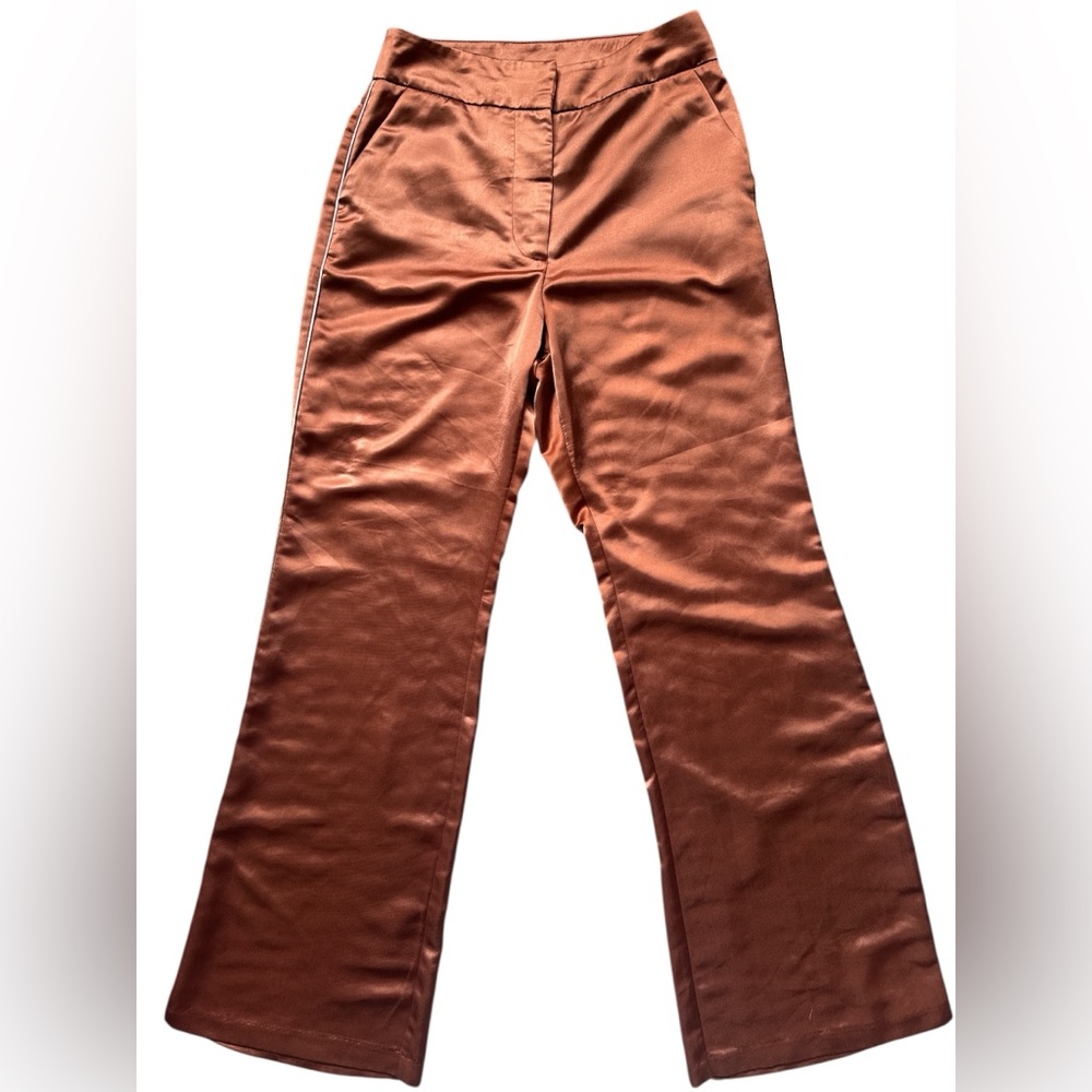 Jason Wu Rust Satin Wide Leg Trousers Women’s Size 2 High Waist Dress Pants
